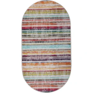Diji Dekor Dijidekor Multi Uygun Saçaksız Dijital Oval Halı Kaymaz Yıkanabilir Iskandinav Yolluk 200X200