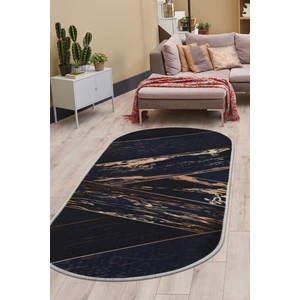 Diji Dekor Dijidekor Siyah Gold Saçaksız Dijital Oval Halı Kaymaz Yıkanabilir Iskandinav Yolluk 180X450