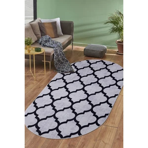 Dijidekor Maça Gri Saçaksız Dijital Oval Halı Kaymaz Yıkanabilir Iskandinav Yolluk 180X450