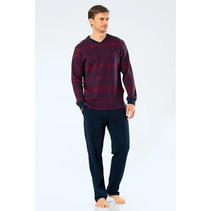 Erkek Jakarlı Baklavalı V Yaka Pijama Takım