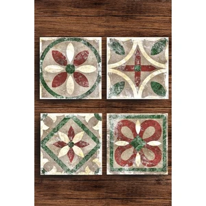 Baskılı Doğaltaş Bardak Altlığı 4'lü Set - Doğal Taş Bardak Altı Eskitme Desen