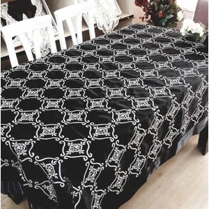 İncili İpek Saten kumaş Siyah Masa Örtüsü 150*200 cm - 815
