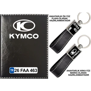 Promosyon Denizi Plakanıza Özel Kymco Logolu Siyah Ruhsat Kabı ve Anahtarlık