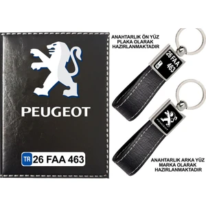 Promosyon Denizi Plakanıza Özel Peugeot Logolu Siyah Ruhsat Kabı ve Anahtarlık