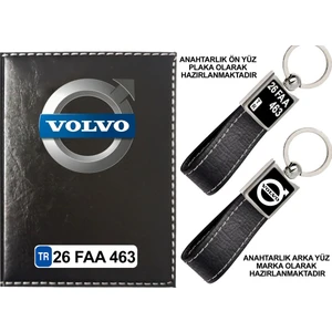 Promosyon Denizi Plakanıza Özel Volvo  Logolu Siyah Ruhsat Kabı ve Anahtarlık