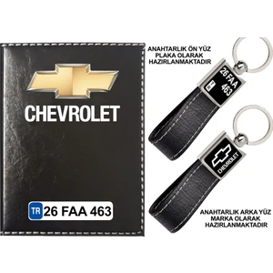 Promosyon Denizi Plakanıza Özel Chevrolet Siyah Ruhsat Kabı ve Anahtarlık