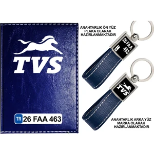 Promosyon Denizi Plakanıza Özel Tvs Logolu Lacivert Ruhsat Kabı ve Anahtarlık