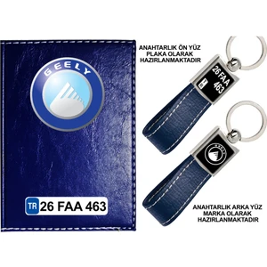 Promosyon Denizi Plakanıza Özel Geely Logolu Lacivert Ruhsat Kabı ve Anahtarlık