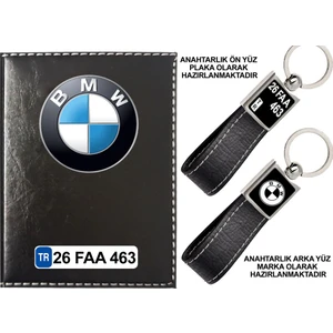 Promosyon Denizi Plakanıza Özel Bmw Siyah Ruhsat Kabı ve Anahtarlık