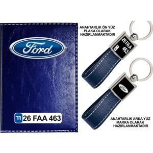 Promosyon Denizi Plakanıza Özel Ford Logolu Lacivert Ruhsat Kabı ve Anahtarlık