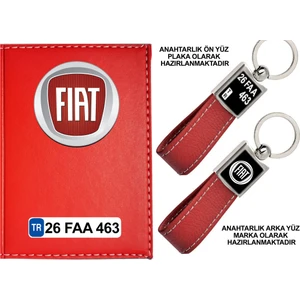 Promosyon Denizi Plakanıza Özel Fıat Logolu Kırmızı Ruhsat Kabı ve Anahtarlık