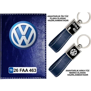Promosyon Denizi Plakanıza Özel Wolsvogen Logolu Lacivert Ruhsat Kabı ve Anahtarlık