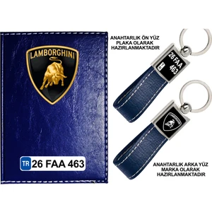 Promosyon Denizi Plakanıza Özel Lamborghını Logolu Lacivert Ruhsat Kabı ve Anahtarlık