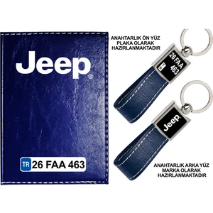 Promosyon Denizi Plakanıza Özel Jeep Logolu Lacivert Ruhsat Kabı ve Anahtarlık