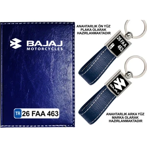 Promosyon Denizi Plakanıza Özel Bajaj Logolu Lacivert Ruhsat Kabı ve Anahtarlık
