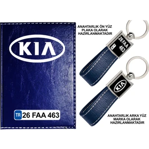 Promosyon Denizi Plakanıza Özel Kia Logolu Lacivert Ruhsat Kabı ve Anahtarlık