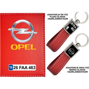 Promosyon Denizi Plakanıza Özel Opel Logolu Kırmızı Ruhsat Kabı ve Anahtarlık