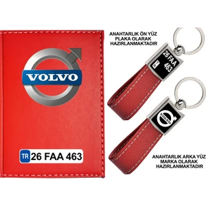 Promosyon Denizi Plakanıza Özel Volvo Logolu Kırmızı Ruhsat Kabı ve Anahtarlık