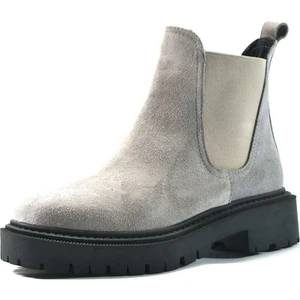 Onloshoes Q.617 Hakiki Deri Nubuk Gri Kalın Topuk Kadın Bot