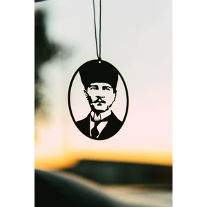Atatürk Tasarımlı Araba Dikiz Aynası Süsü - Paslanmaz Çelik, Tüm Araçlarla Uyumlu, Mat Siyah Elektrostatik Boya ile Şık Tasarım