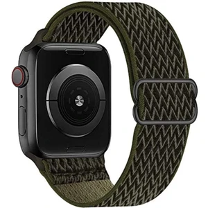 Gregoss Koyu Haki Apple Watch 2,3,4,5,6,se,7 Seri UYUMLU(42/44/45MM) Elastik Tokalı Bez Kordon Kayış