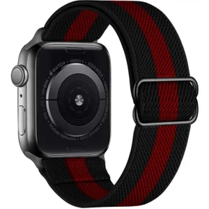 Gregoss Red Black Apple Watch 2,3,4,5,6,se,7 Seri UYUMLU(42/44/45MM) Elastik Tokalı Bez Kordon Kayış