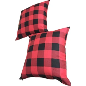 Petit Ekose Poly/Pamuk Baskılı Kumaş Kırmızı/Siyah Kırlent 45*45 cm İkili  - 795