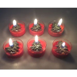 Yılbaşı Temalı 6’lı Çam Ağacı Kabartmalı Dekoratif Tealight Mum Seti – Şık Masa ve Ev Süsü