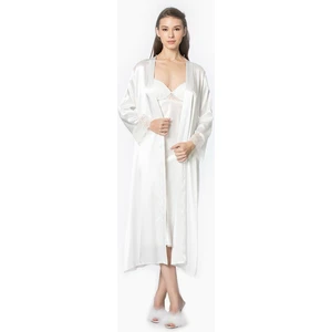 Pierre Cardin Kadın Saten Dantelli Gecelik & Sabahlık Takım - 4370 Ekru