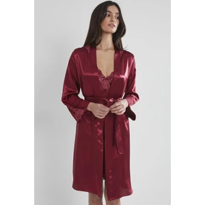 Pierre Cardin Kadın Saten Dantelli Gecelik & Sabahlık Takım - 4050 Bordo