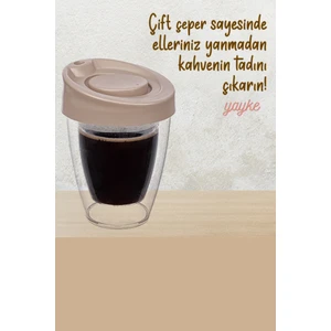 Çift Cidarlı  Espresso Lungo Kahve Bardağı Kapaklı El Yakmaz Bardak
