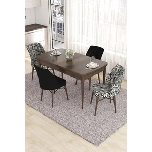 Concept Eva Serisi, 80 x 132 cm  Açılabilir Mdf Mutfak Masa Takımı, Barok Ahşap Desen Masa ve 4 Sandalye