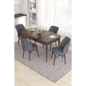 Concept Eva Serisi, 80 x 132 cm  Açılabilir Mdf Mutfak Masa Takımı, Barok Ahşap Desen Masa ve 4 Sandalye