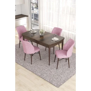 Concept Eva Serisi, 80 x 132 cm  Açılabilir Mdf Mutfak Masa Takımı, Barok Ahşap Desen Masa ve 4 Sandalye