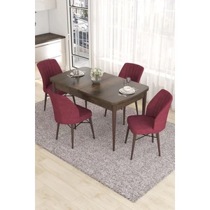 Concept Eva Serisi, 80 x 132 cm  Açılabilir Mdf Mutfak Masa Takımı, Barok Ahşap Desen Masa ve 4 Sandalye
