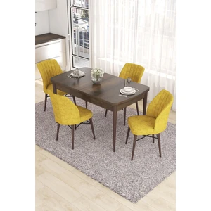 Concept Eva Serisi, 80 x 132 cm  Açılabilir Mdf Mutfak Masa Takımı, Barok Ahşap Desen Masa ve 4 Sandalye