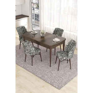 Concept Eva Serisi, 80 x 132 cm  Açılabilir Mdf Mutfak Masa Takımı, Barok Ahşap Desen Masa ve 4 Sandalye