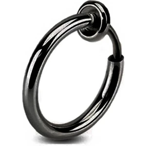 The Collection Unisex Siyah Cerrahi Çelik Deliksiz Sıkıştırmalı Fake Piercing Tragus Helix Küpe