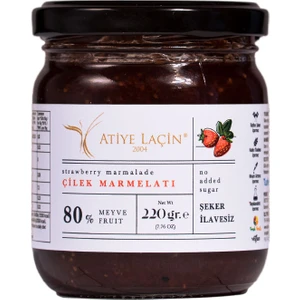 Atiye Laçin Çilek Marmelatı 220 gr Şekersiz (%100 Doğal ,%80 Meyve ,Katkı Maddesi ,Renklendirici ve Koruyucu İçermez.)