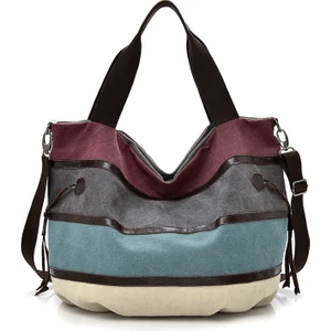 Fashion Smart Çok Işlevli Çok Renkli Çizgili Büyük Kapasiteli Kanvas Çanta (Yurt Dışından)