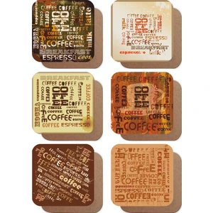 Coffee Kahve Yazılı Vintage Tarz 6lı Retro Ahşap Bardak Altlığı Seti
