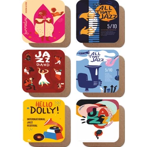 Jazz Konseri Temalı 6lı Retro Ahşap Bardak Altlığı Seti