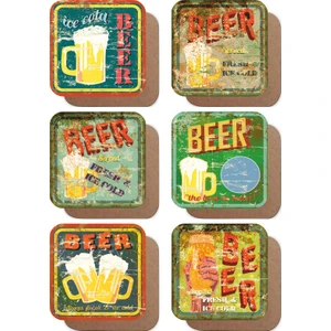 Hayat Poster Eskitilmiş Vintage Bira Temalı 6lı Retro Ahşap Bardak Altlığı Seti