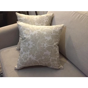Keten Yaprak Baskılı Pamuklu Kumaş Krem/Bej Kırlent 45*45 cm İkili - 786