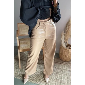 Mad Girls Bej Deri Pantolon MG1316