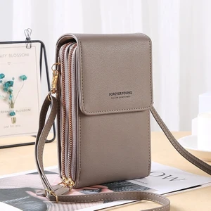 6.5 Inç Pu Deri Telefon Crossbody Çanta Kadınlar Için Dokunmatik Ekran Çantaları-Gri (Yurt Dışından)