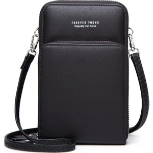 Kadın Solid Faux Deri Muti-Cep Crossbody Çanta-Siyah (Yurt Dışından)