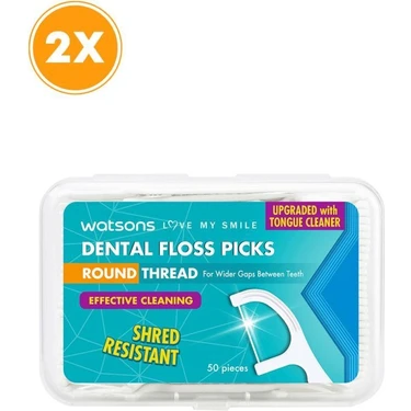 Watsons Flat Thread Dental Floss Picks Mint 50 Adet X2