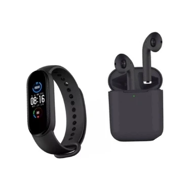 Shopteknoloji M6 Akıllı Bileklik+Airpods I12 Bluetooth Kulaklık Siyah Süper