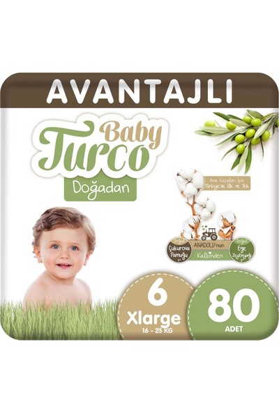 Baby Turco Doğadan Avantajlı Bebek Bezi 6 Numara 16 - 25 kg XL 80'li